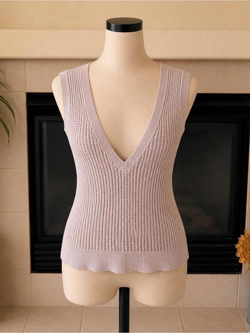 Lux Open-Knit Sweater Tank in Mauve